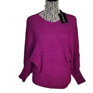 Olivero Orchid Purple Textured‎ Knit Dolman Sleeve fuzzy Sweater L winter warm